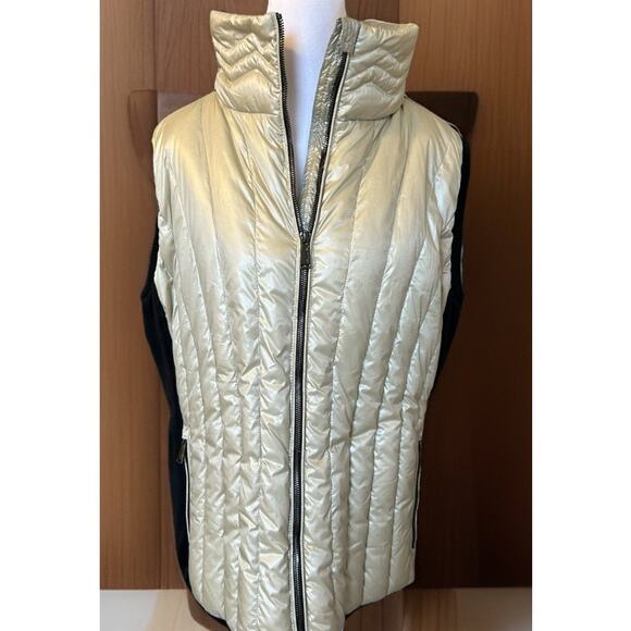 CALVIN KLEIN Women Puffer Vest Jacket Rose Gold Premium Down Asymmetrical Zip 1X - Picture 1 of 9